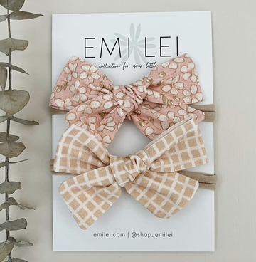 Headband Bow Set - Cherry Blooms + Mini Check