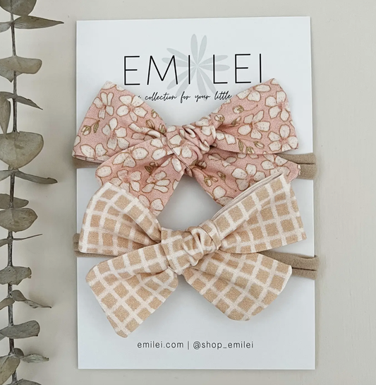 Headband Bow Set - Cherry Blooms + Mini Check