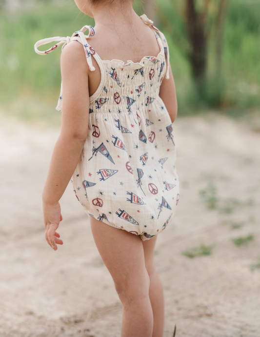 Tie Smocked Bodysuit - USA Flag