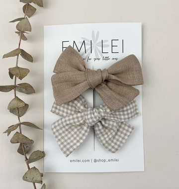 Alligator Clip Set - Linen + Mini Check