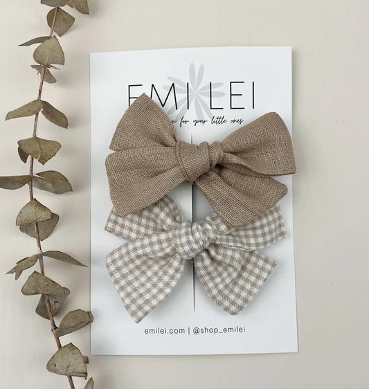 Alligator Clip Set - Linen + Mini Check