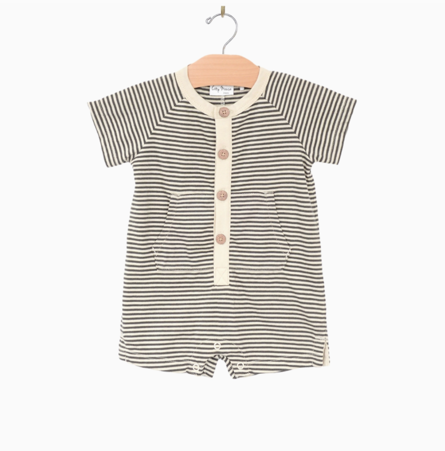 Kangaroo Romper - Charcoal Stripe