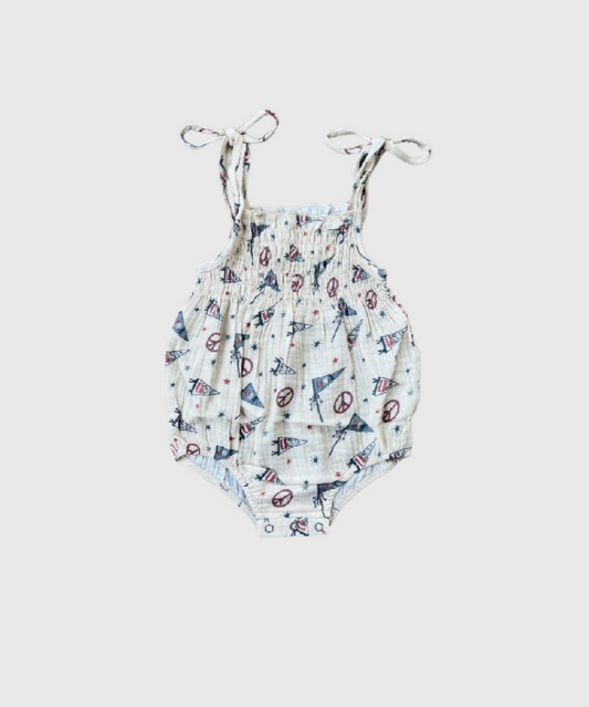 Tie Smocked Bodysuit - USA Flag