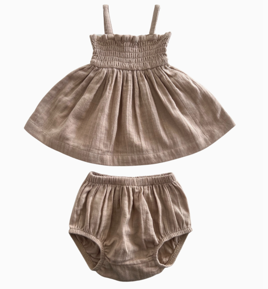 Organic Smocked Set - Sand