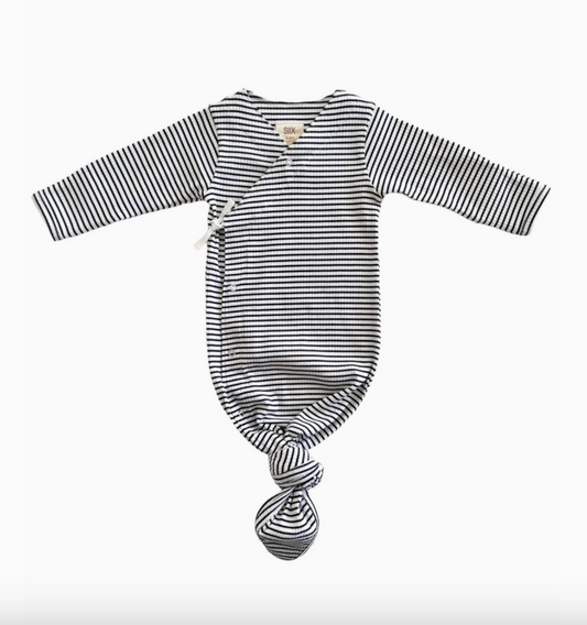 Ribbed Kimono Knot Gown - Black Stripe